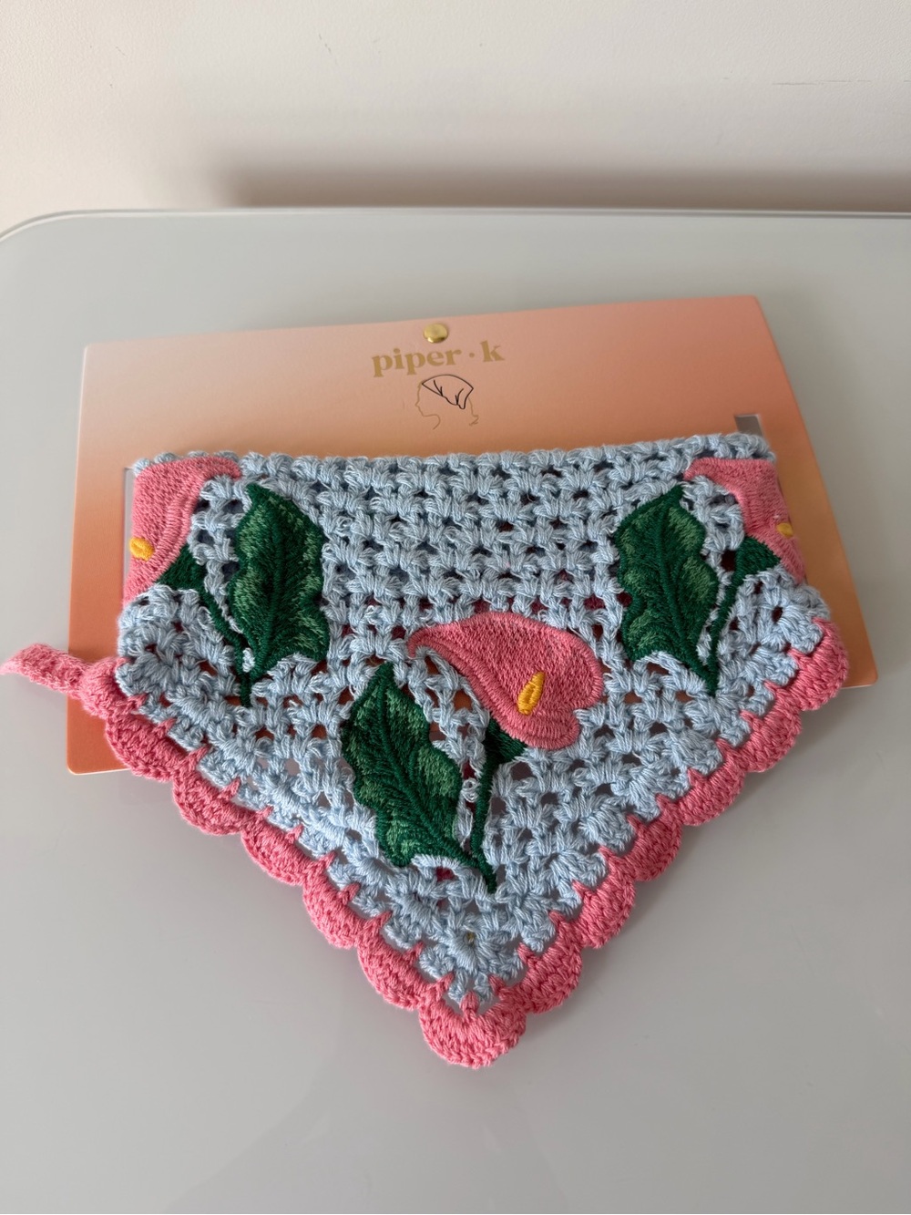 piper k calla Lily Pink Blue Crochet Floral bandana Hair Scarf